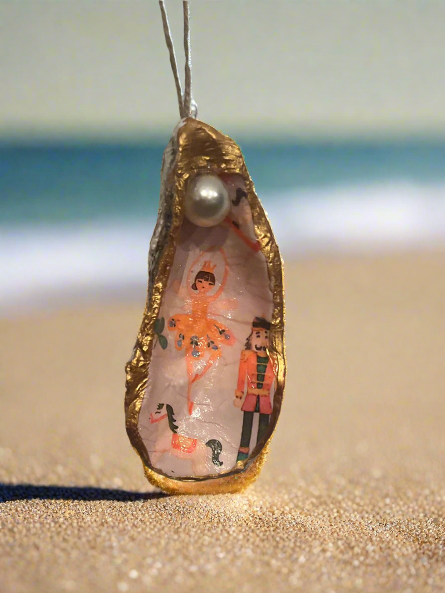 Guilded Oyster Shell Ornaments adorned w/pearl (Nutcracker Theme)