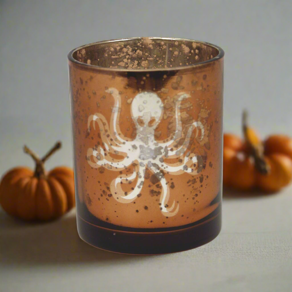 SALE 3.25" Mercury Glass Octopus Gold Candle Holder