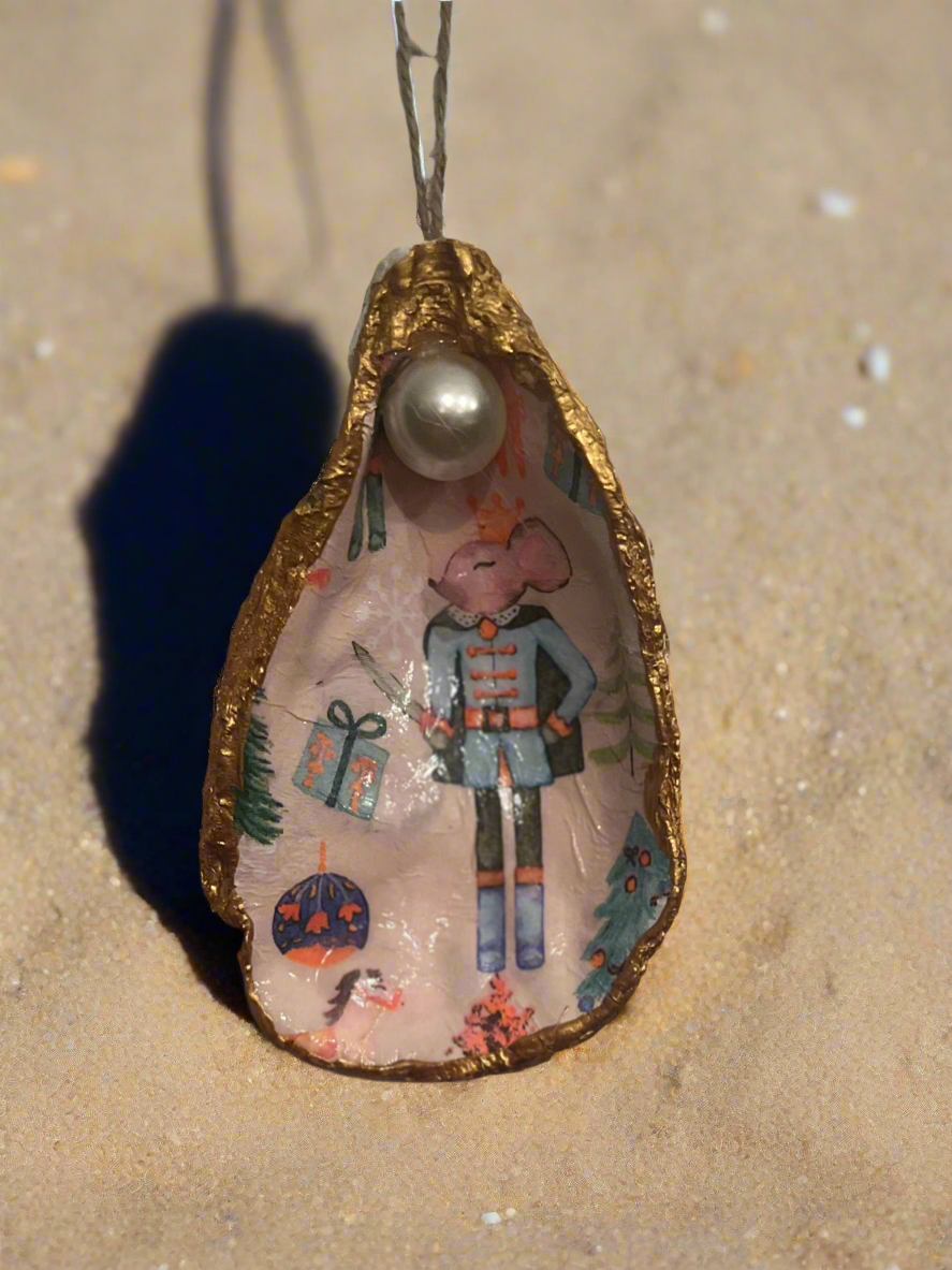 Guilded Oyster Shell Ornaments adorned w/pearl (Nutcracker Theme)