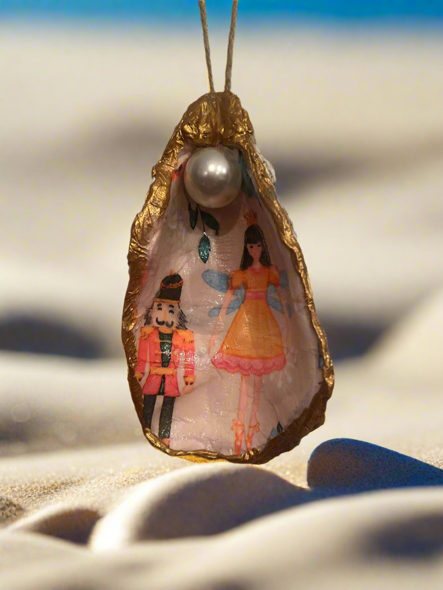 Guilded Oyster Shell Ornaments adorned w/pearl (Nutcracker Theme)