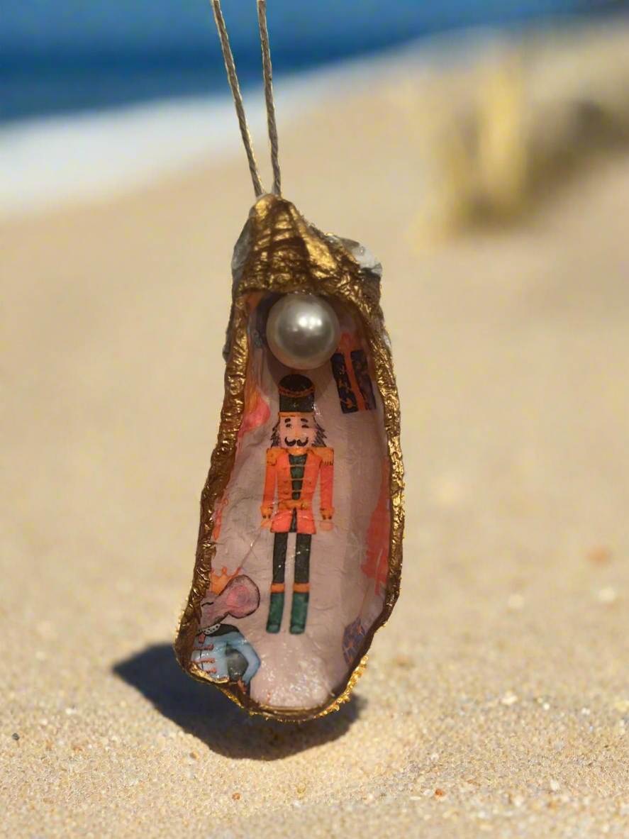 Guilded Oyster Shell Ornaments adorned w/pearl (Nutcracker Theme)