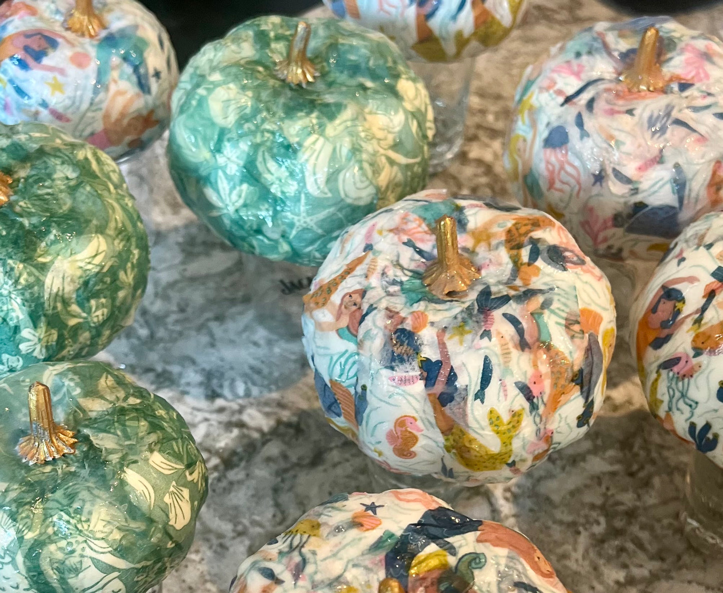 Decoupage mermaid pumpkins