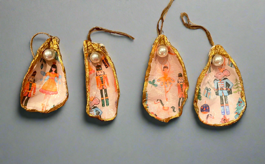 Guilded Oyster Shell Ornaments adorned w/pearl (Nutcracker Theme)