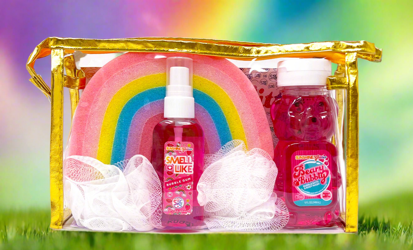 Sunshine & Glitter Beary Bubbly Gift Set: Gold Cosmetic Bag