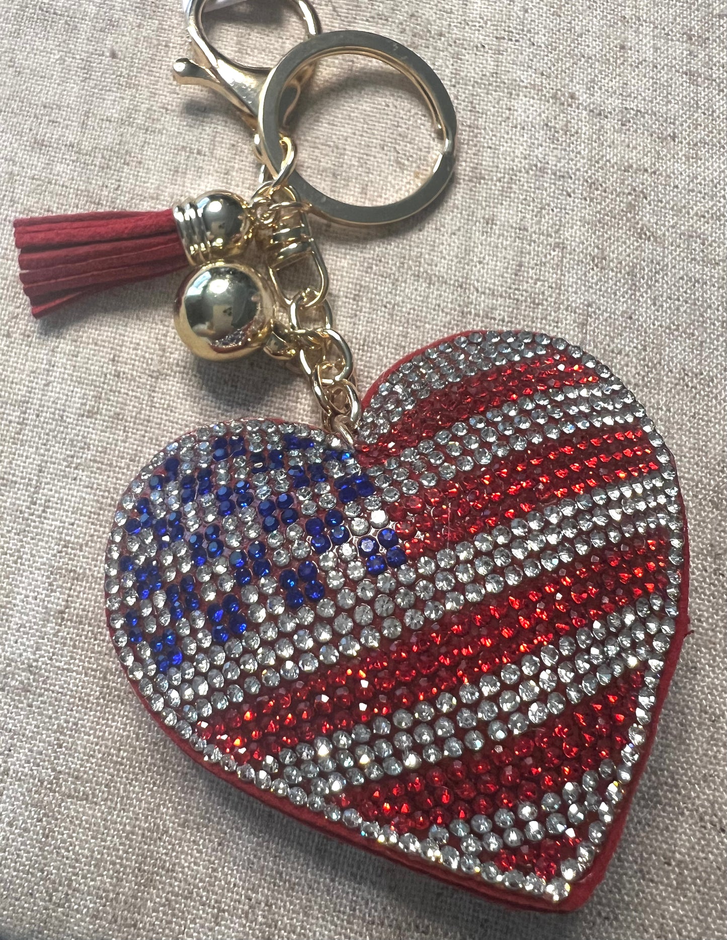 Patriotic Bling heart keychain