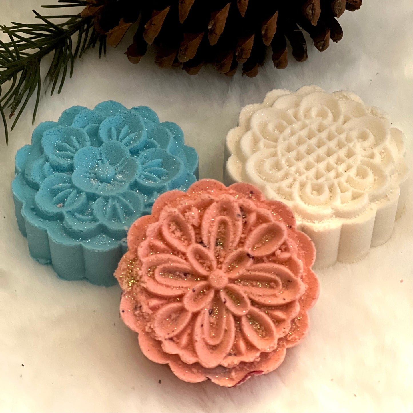 Mermaid’s wellness shower steamer tower gift set with wood tray.