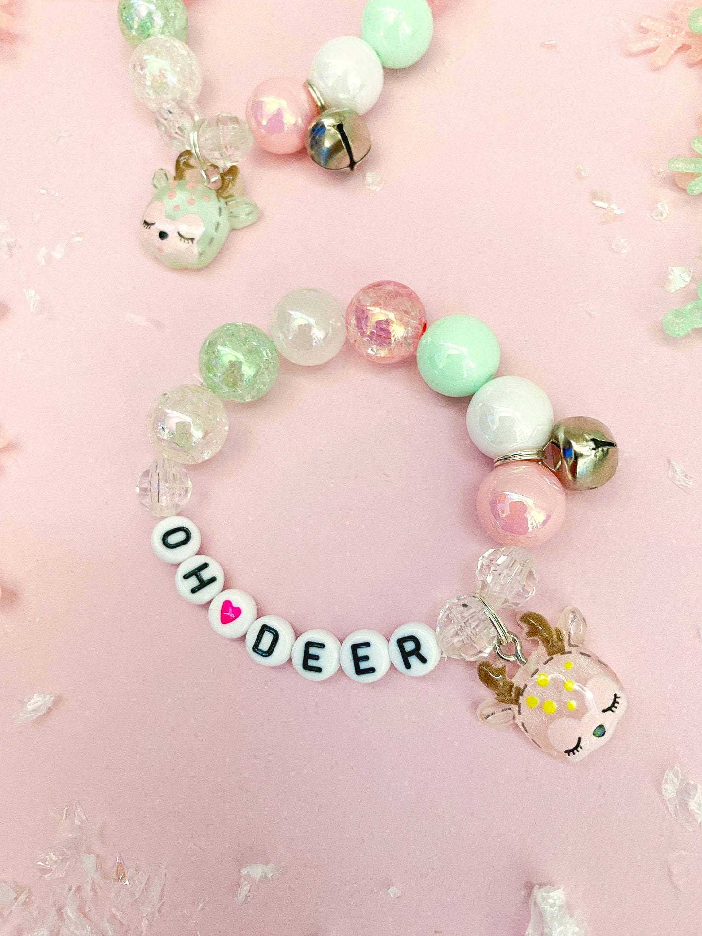 Retro Deer Charm Bracelet: Big Kid 6.5” / Green