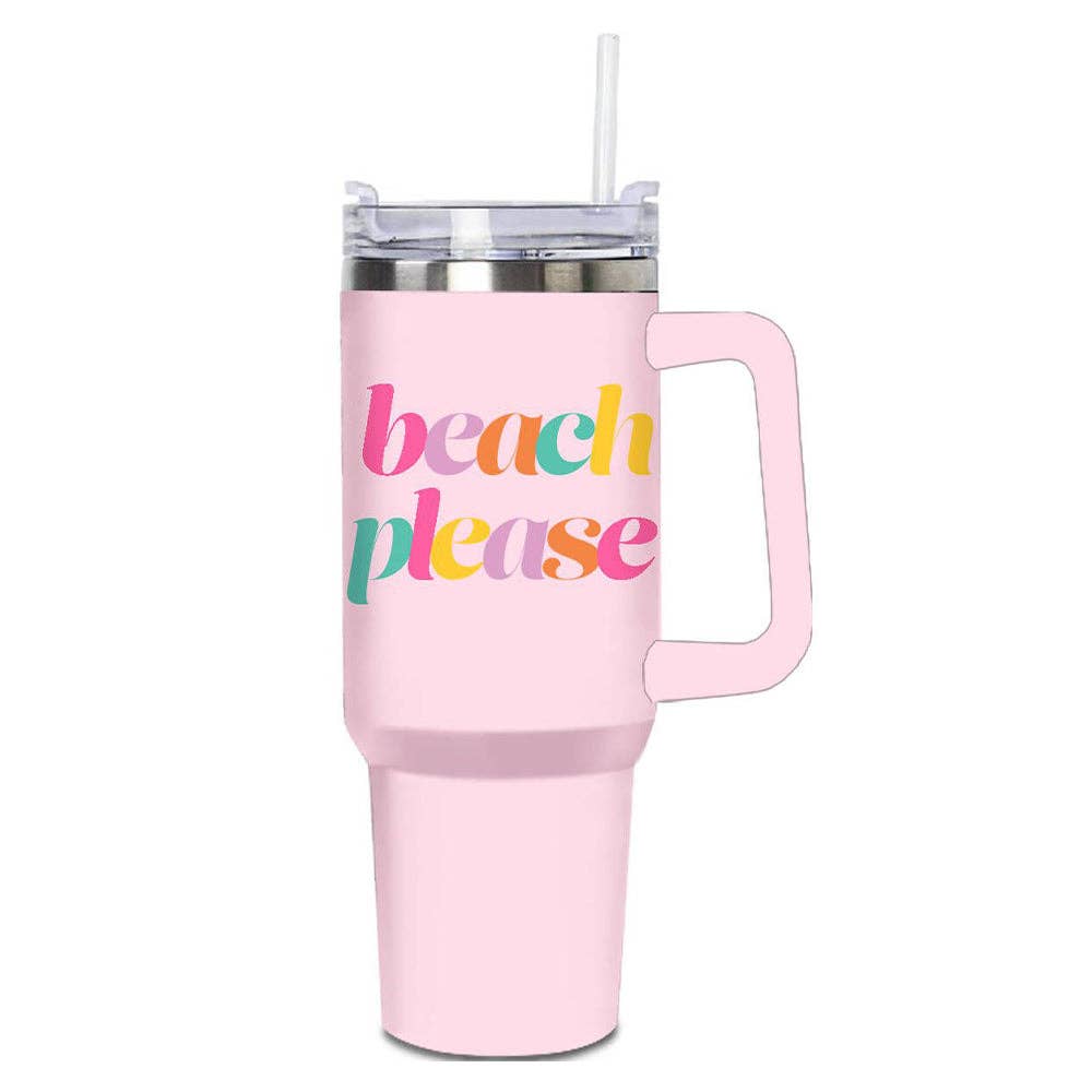 Light Pink Beach Please Tumbler Cup W  Handle: Light Pink – Mermaid 