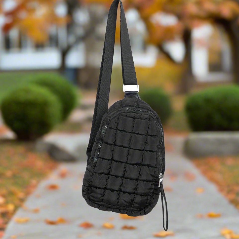 Black Quilted Puff Sling Bag