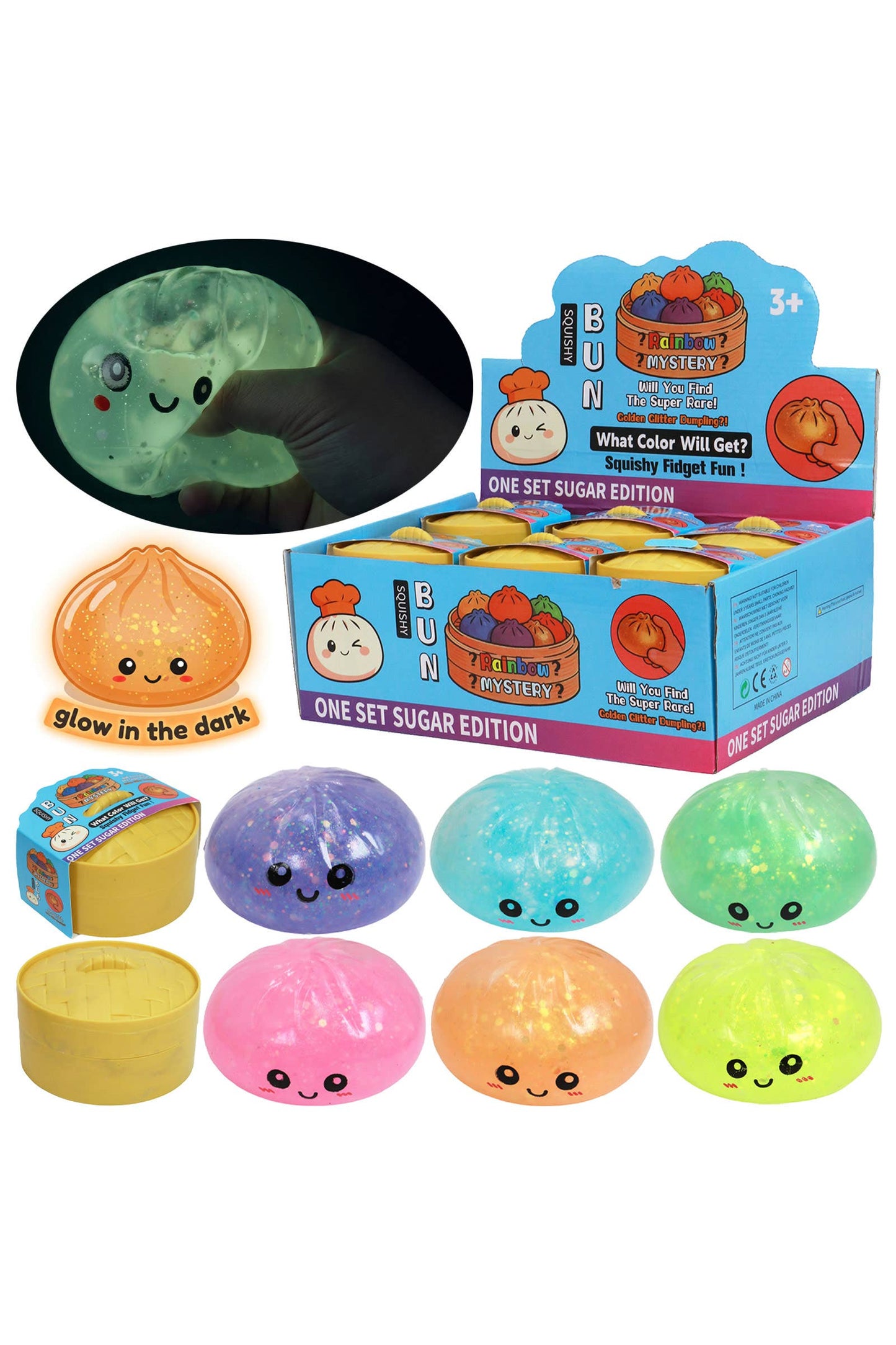 Glow In Dark Glitter Jiggly Jelly Dumpling Bao Bun Squish