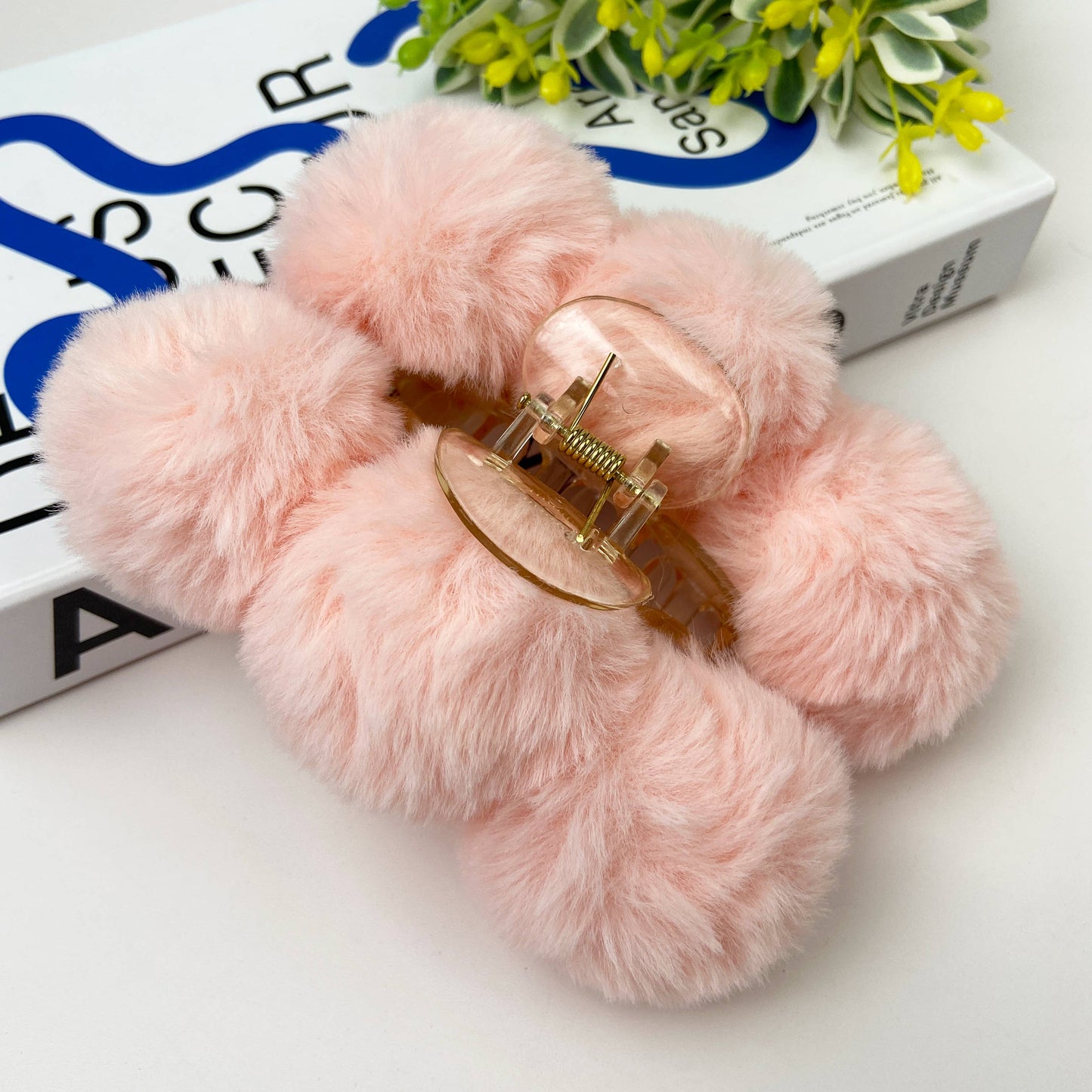 Temperament Fluffy Rabbit Fur Hair Clip: LightKhaki