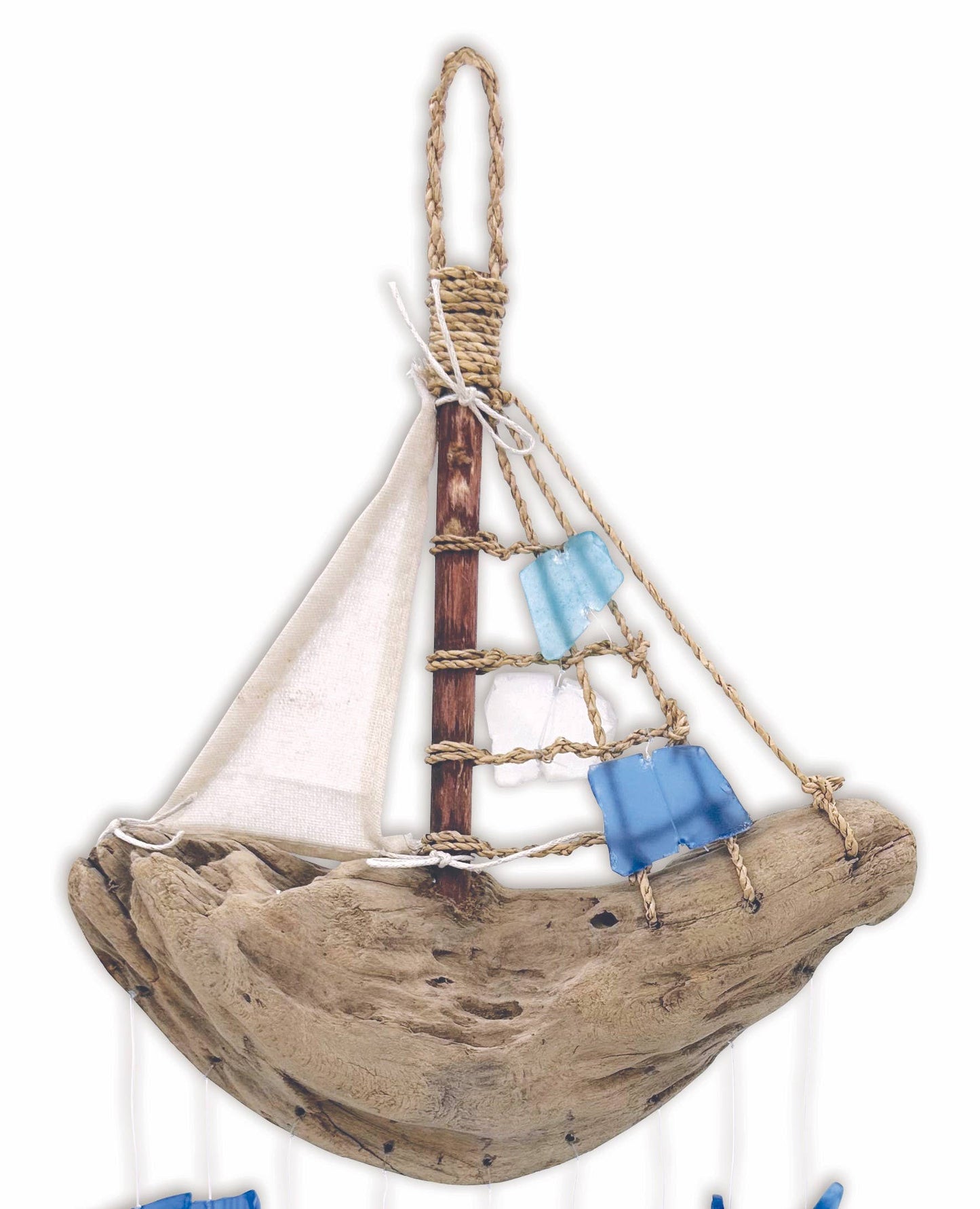 Driftwood Boat glass chime 18"