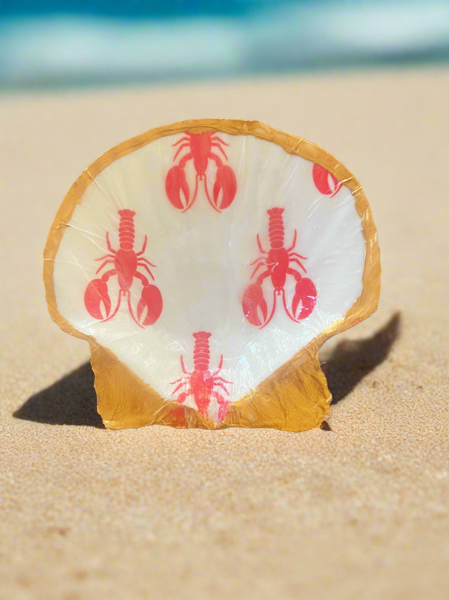Handmade Scallop Shell Ring Dish w/stand & storage bag.