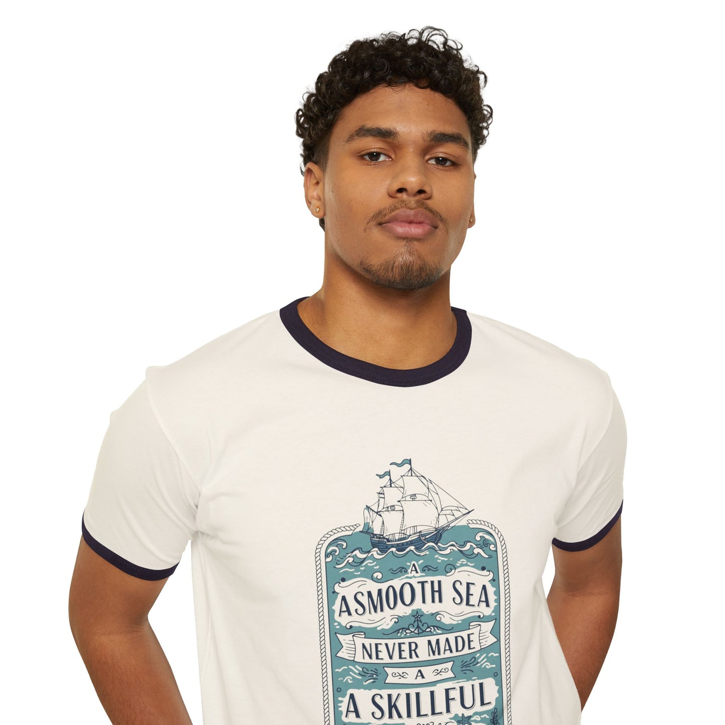 Unisex Cotton Ringer T-Shirt - 'Smooth Seas Never Made a Skillful Sailor' Vintage Nautical Tee