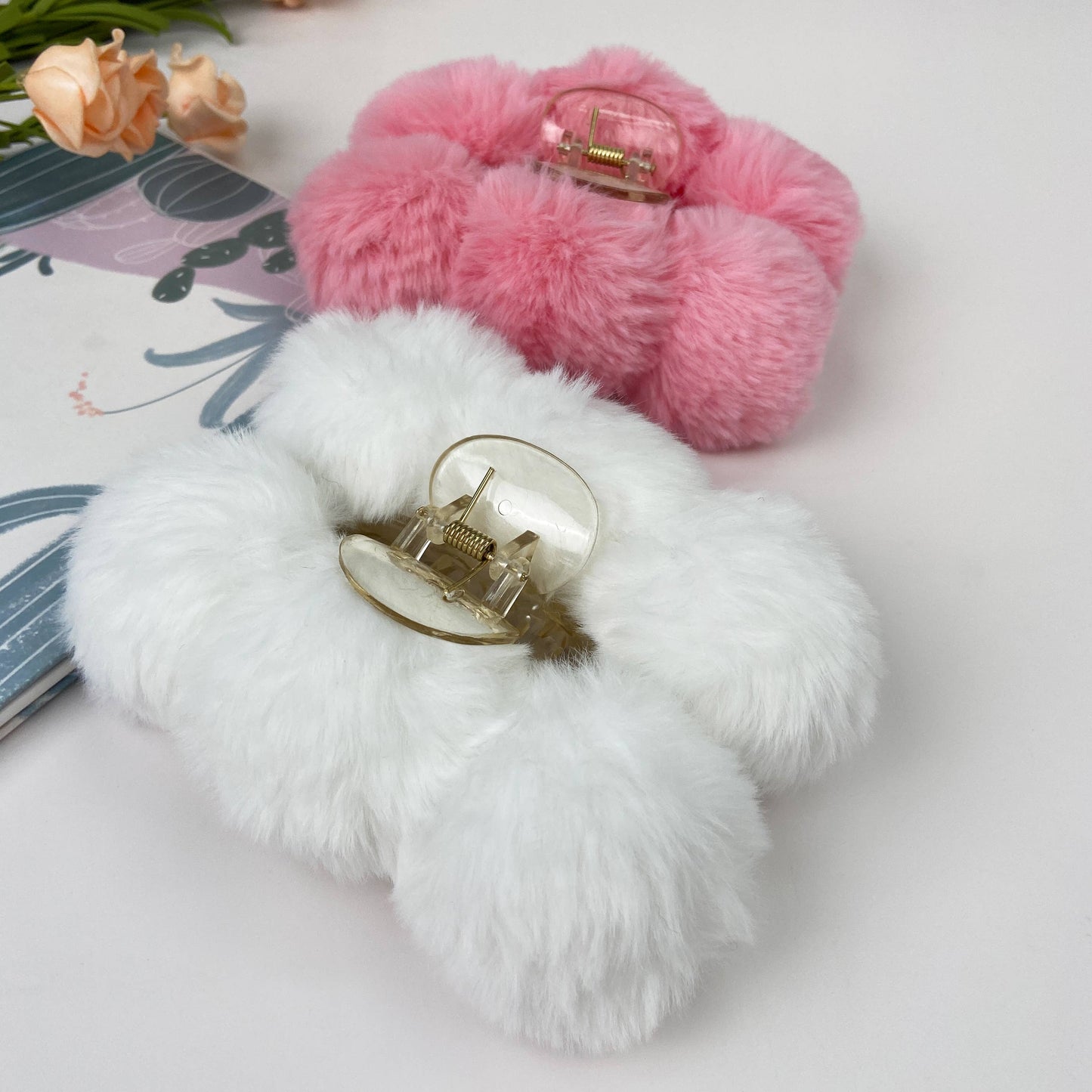 Temperament Fluffy Rabbit Fur Hair Clip: LightKhaki