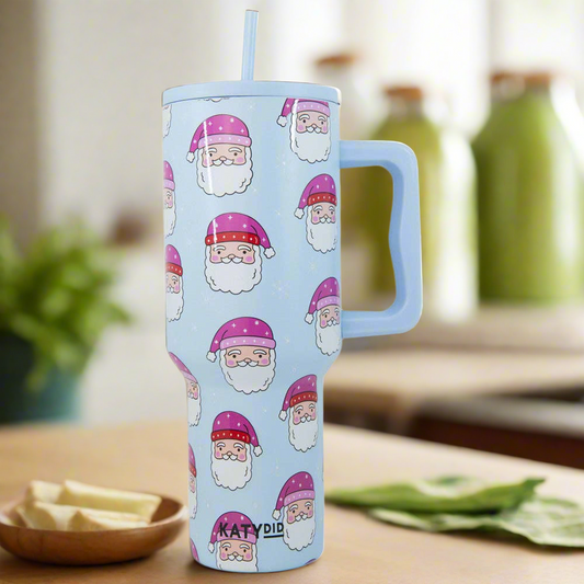 Pink Santa Hats Blue Tumbler: Light Blue