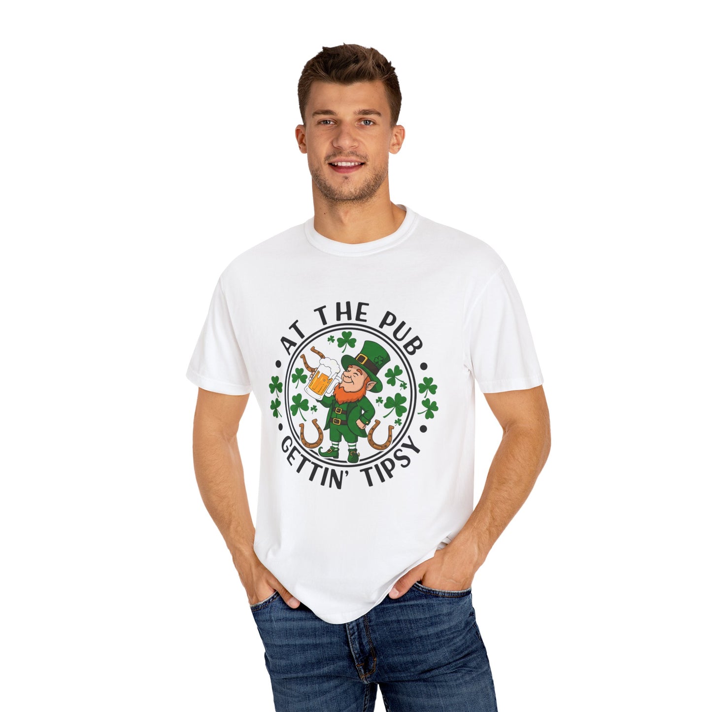 St. Patrick's Day Unisex T-Shirt - 'At The Pub, Gettin' Tipsy' Graphic Design