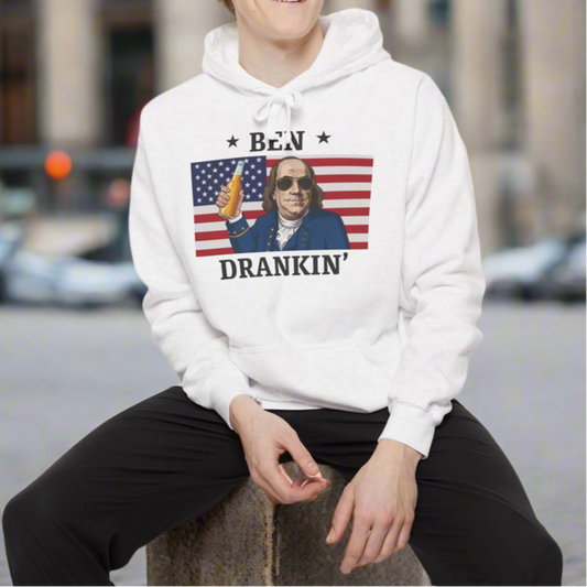 Ben Drankin’ Patriotic Hoodie, Unisex Hooded Sweatshirt, Gift for Patriot, Casual Wear, Festival Attire, Summer BBQ Outfit