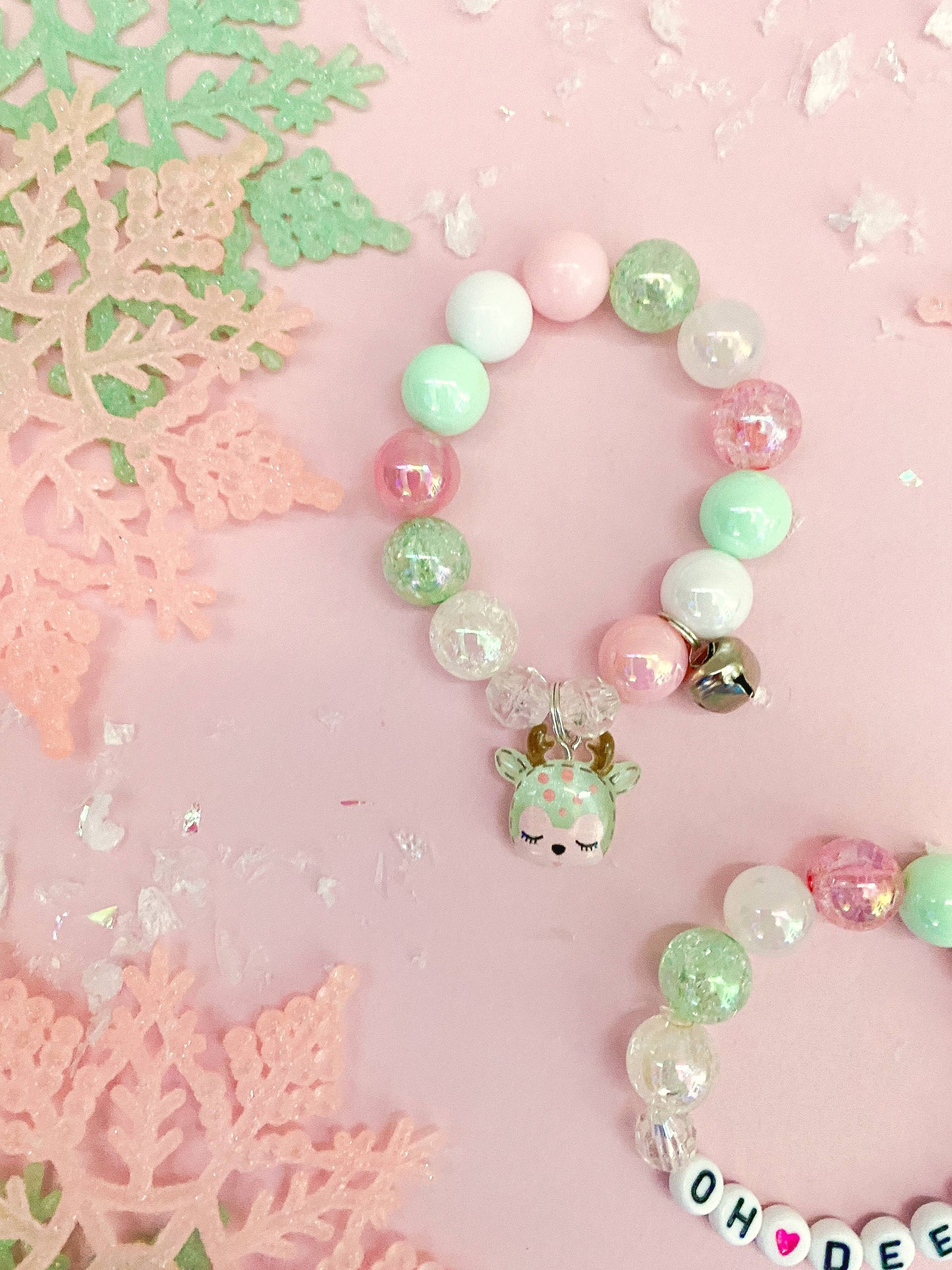 Holiday 2023: Retro Deer Charm Bracelet: Big Kid 6.5” / Green