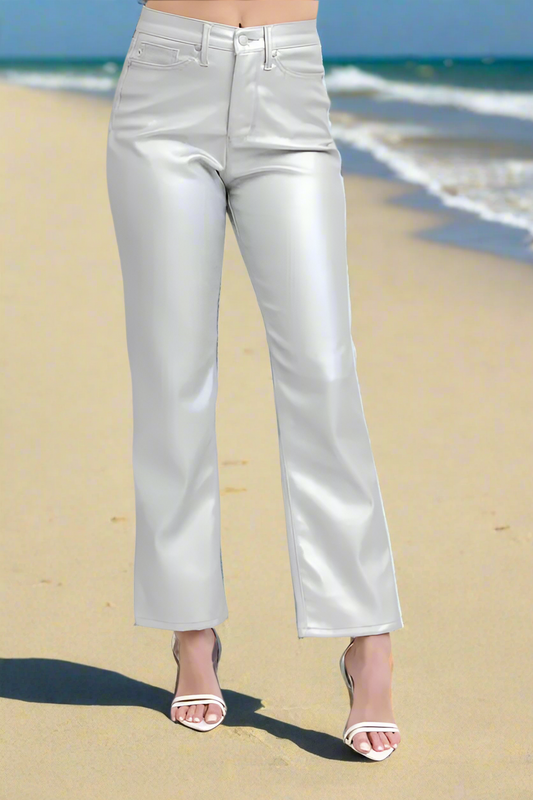 Judy Blue Full Size High Waist Silver Faux Leather Pants Plus Size