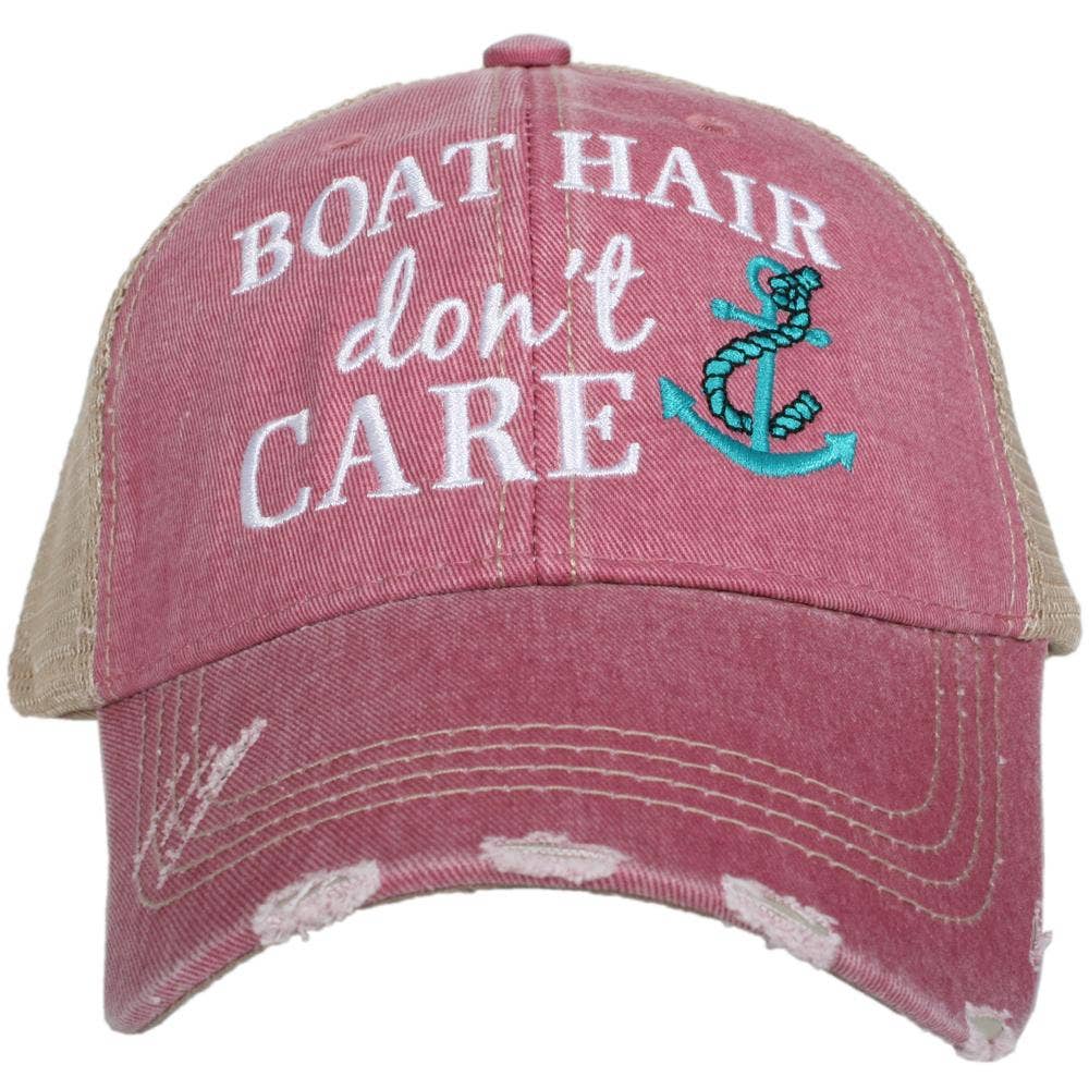 Boat Hair Don't Care Trucker Hats: Hot Pink