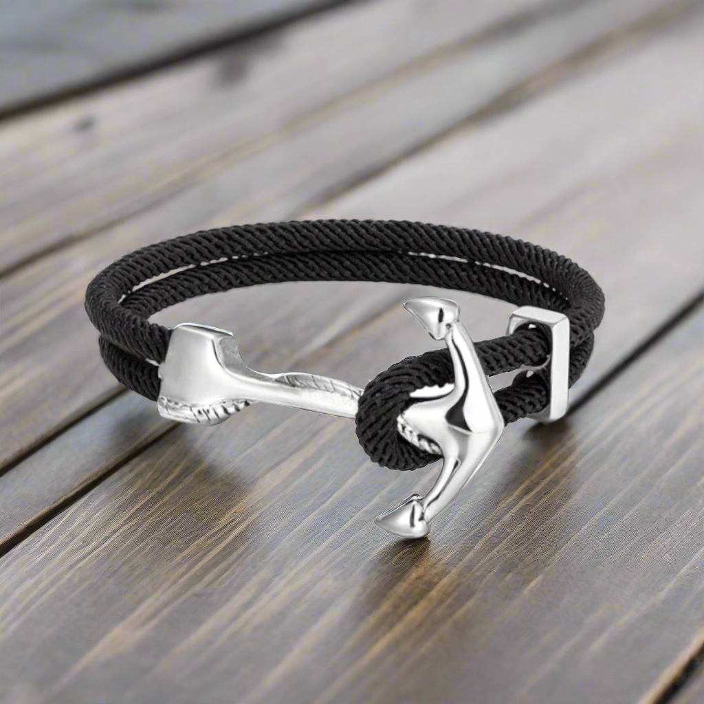 Anchor Rope Bracelet - Black: Silver