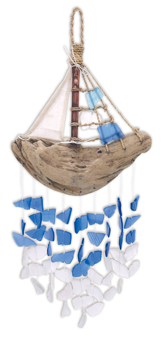 Driftwood Boat glass chime 18"