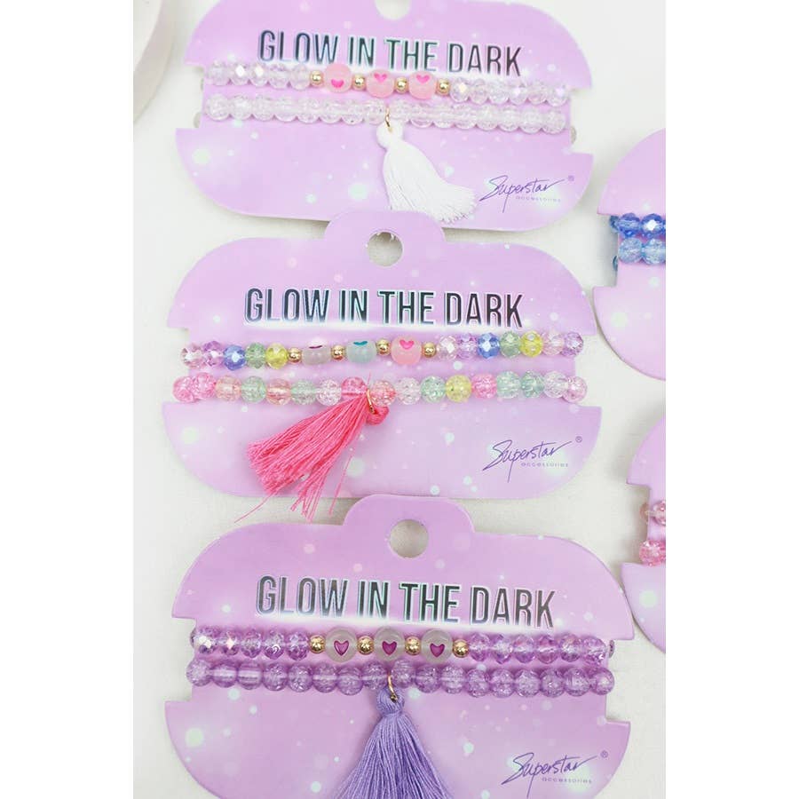 Glow In The Dark Tassel Bead Bracelet set