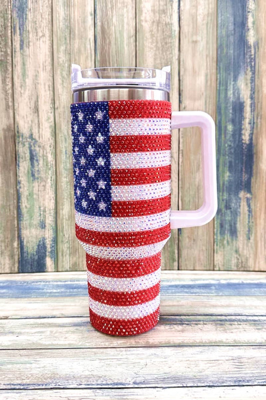 Blinged out American FLAG STAINLESS STEEL TUMBLERS  40oz