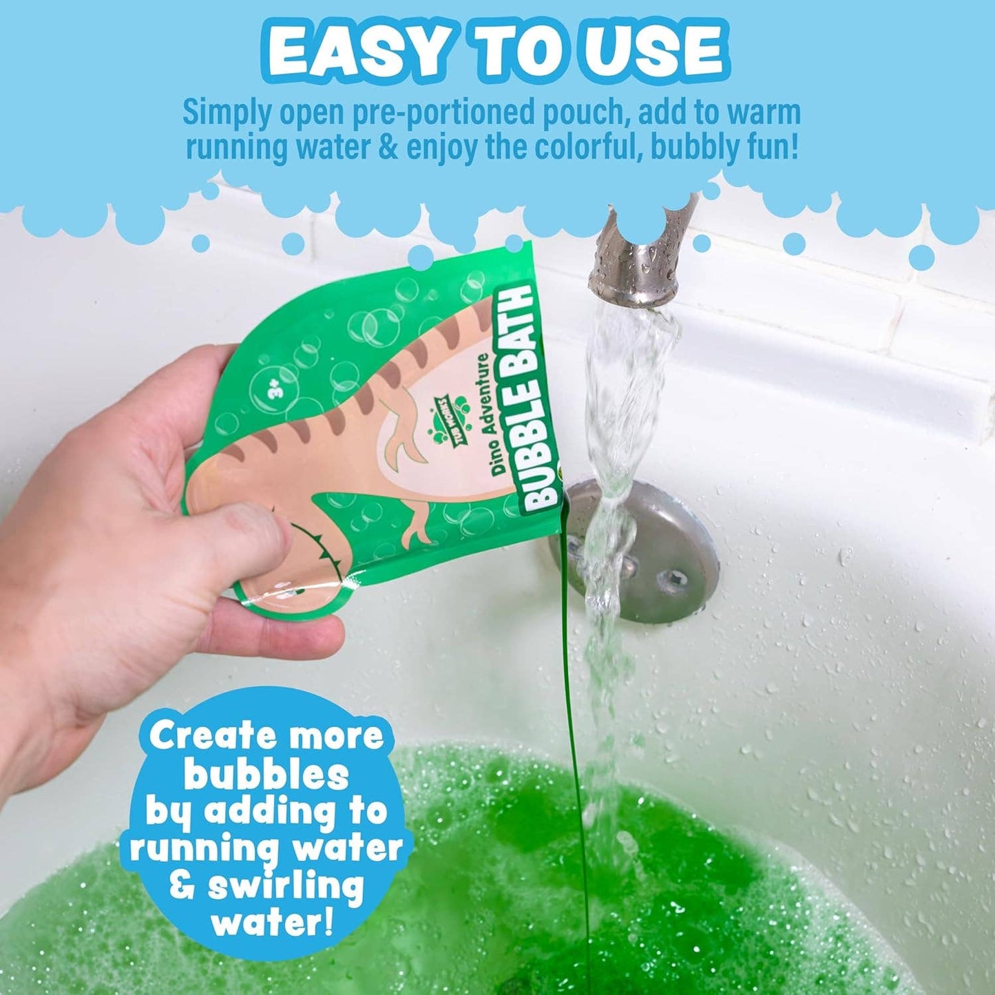 Tub Works® Magical Kids Bubble Bath | Green, Blue & Orange Bath Colors