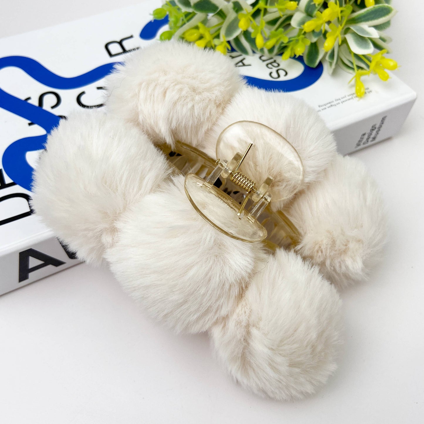 Temperament Fluffy Rabbit Fur Hair Clip: LightKhaki