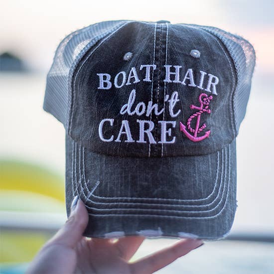 Boat Hair Don't Care Trucker Hats: Hot Pink