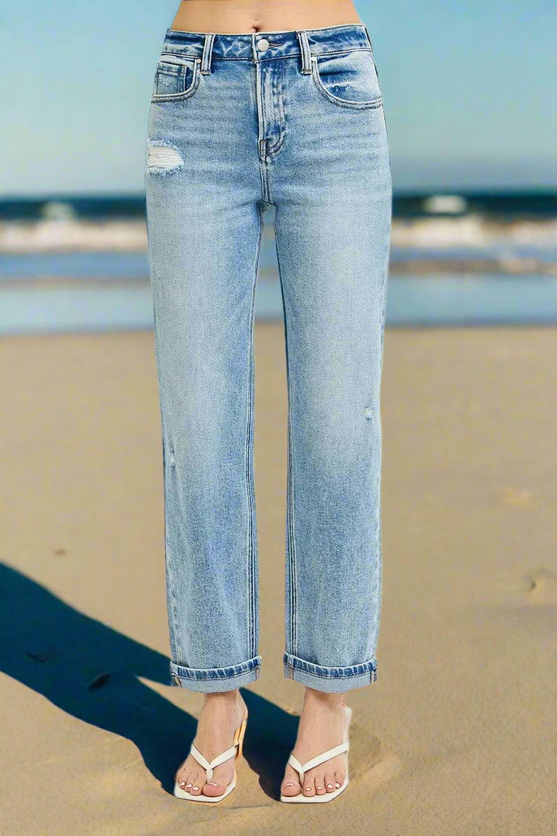 RISEN Full Size High Rise Ankle Boyfriend Distressed Jeans Plus Size