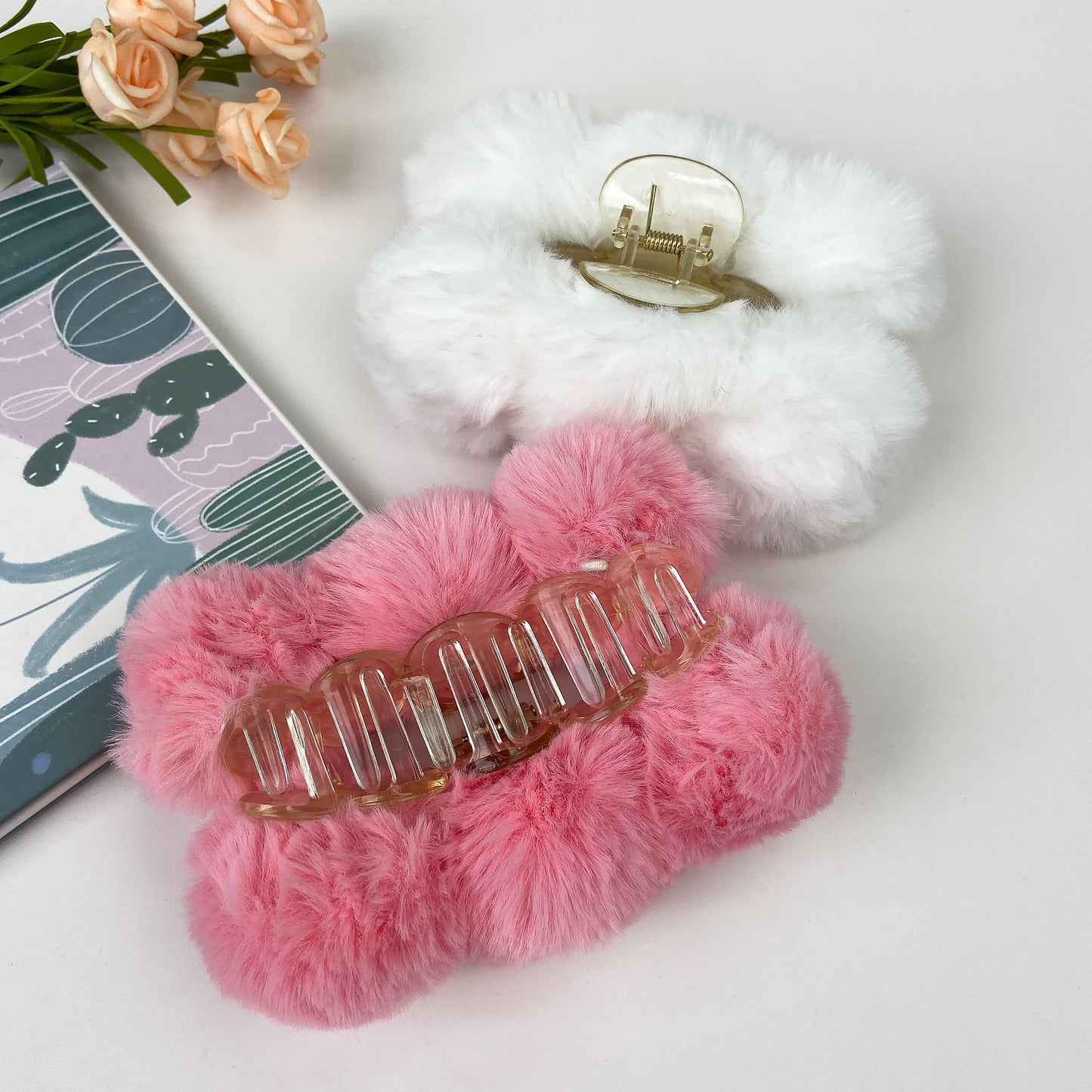 Temperament Fluffy Rabbit Fur Hair Clip: LightKhaki