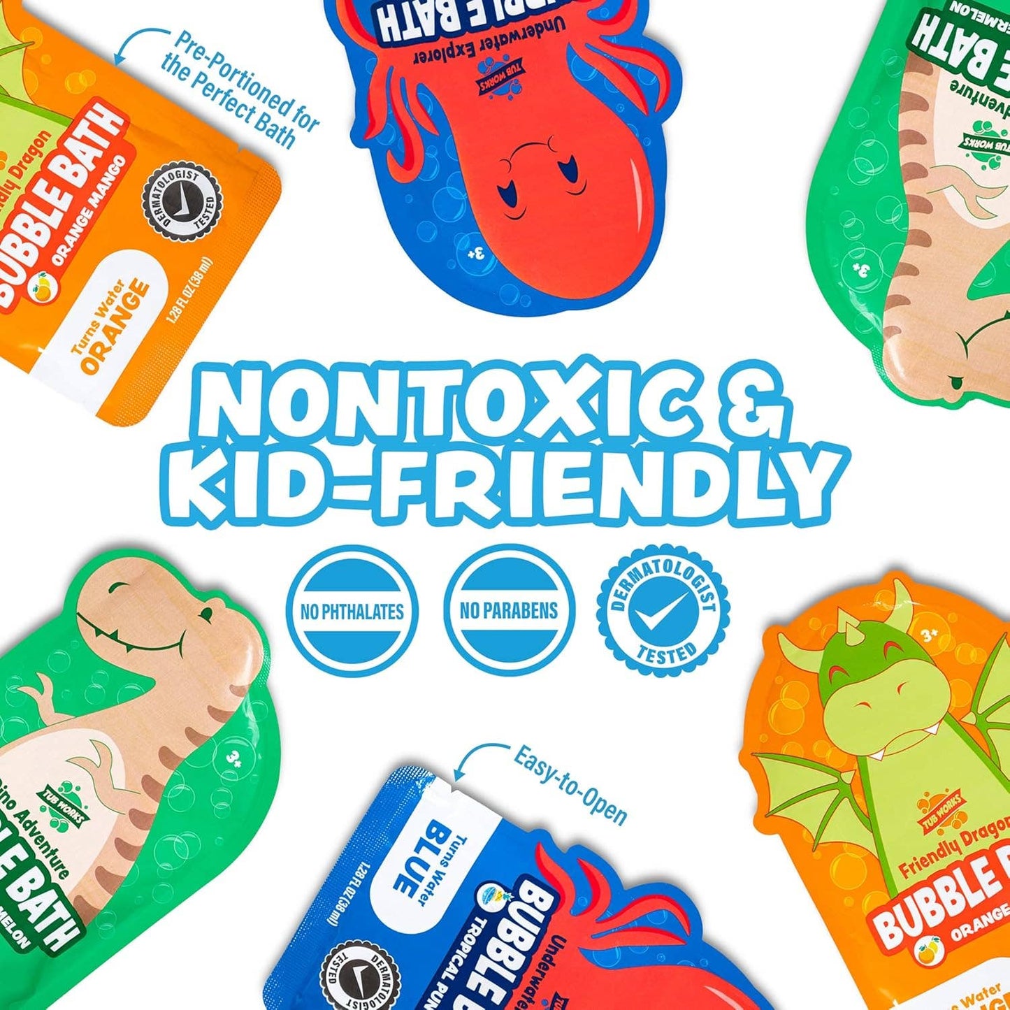 Tub Works® Magical Kids Bubble Bath | Green, Blue & Orange Bath Colors