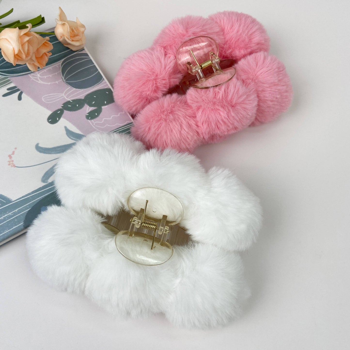 Temperament Fluffy Rabbit Fur Hair Clip: LightKhaki