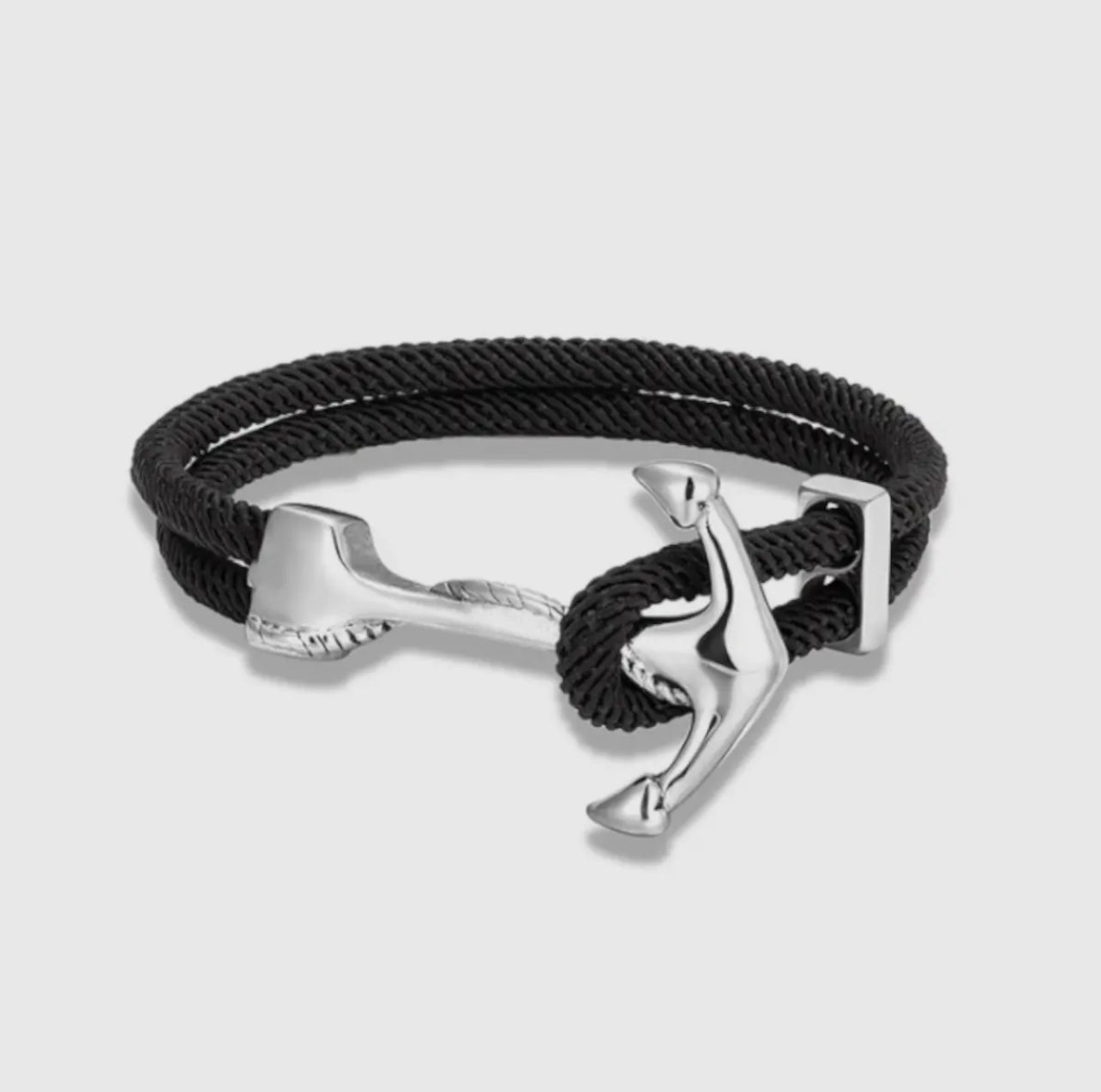 Anchor Rope Bracelet - black: Silver