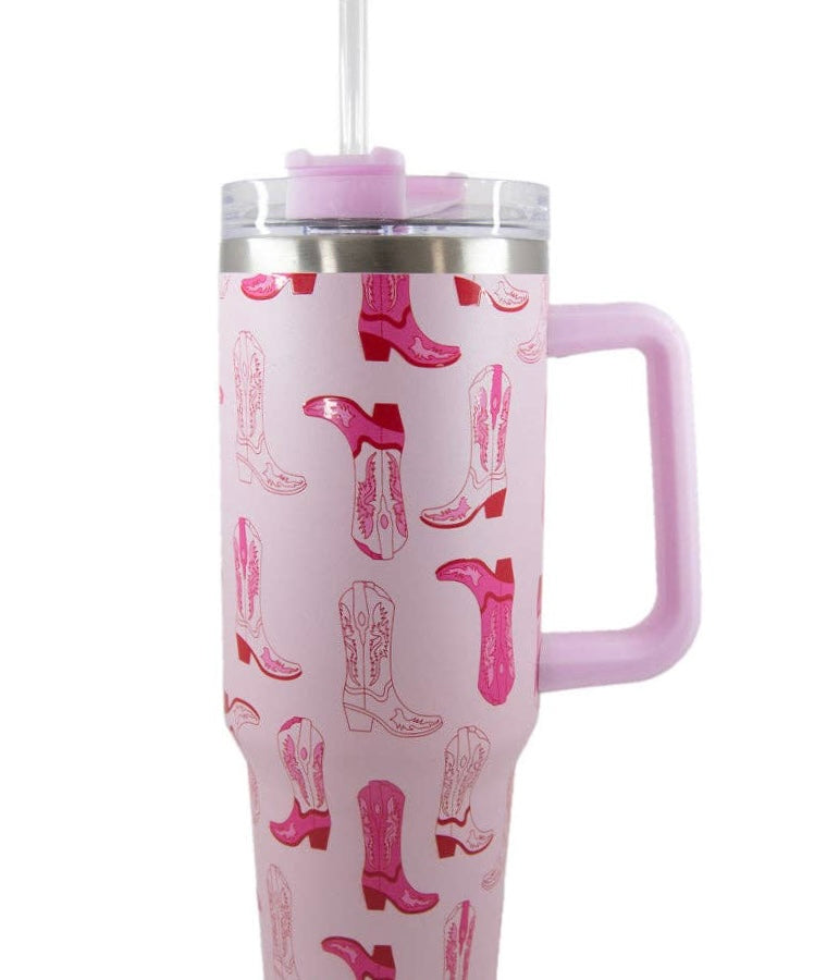 Light Pink Western Boots Tumbler Cup w/ Handle: Light Pink