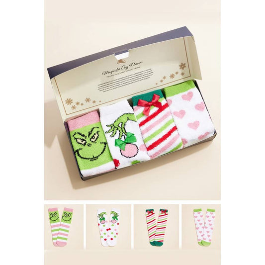 Grinchy Christmas Holiday Gift Socks Set