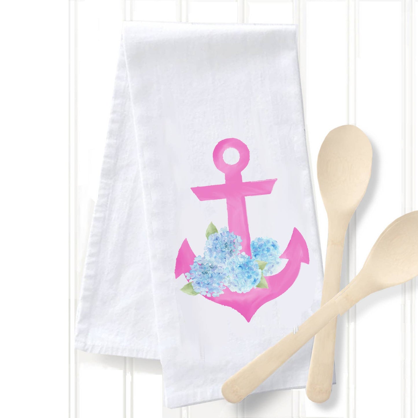 Tea Towel - Pink Anchor with Hydrangeas
