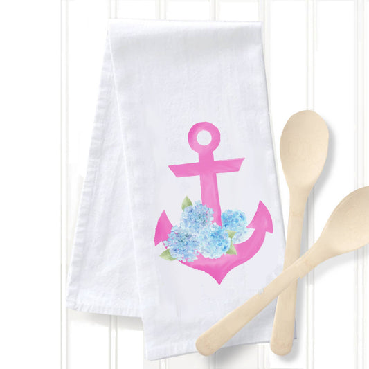 Tea Towel - Pink Anchor with Hydrangeas