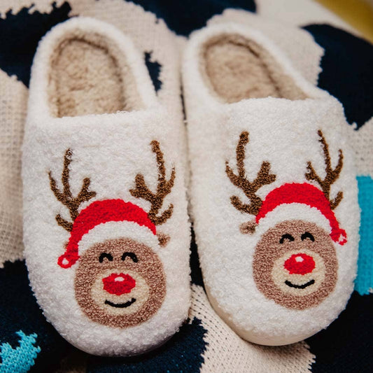 Reindeer Red Nose Christmas Slippers: White / L/XL