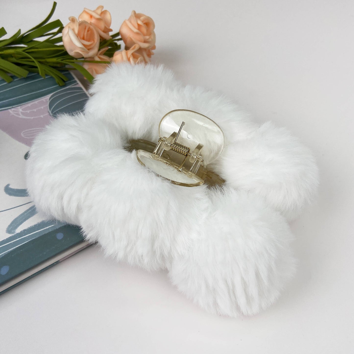 Temperament Fluffy Rabbit Fur Hair Clip: LightKhaki