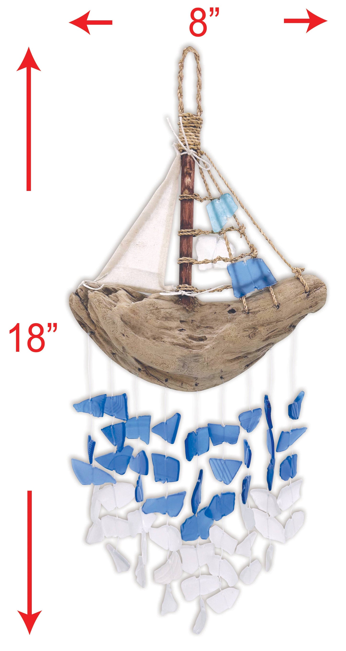 Driftwood Boat glass chime 18"