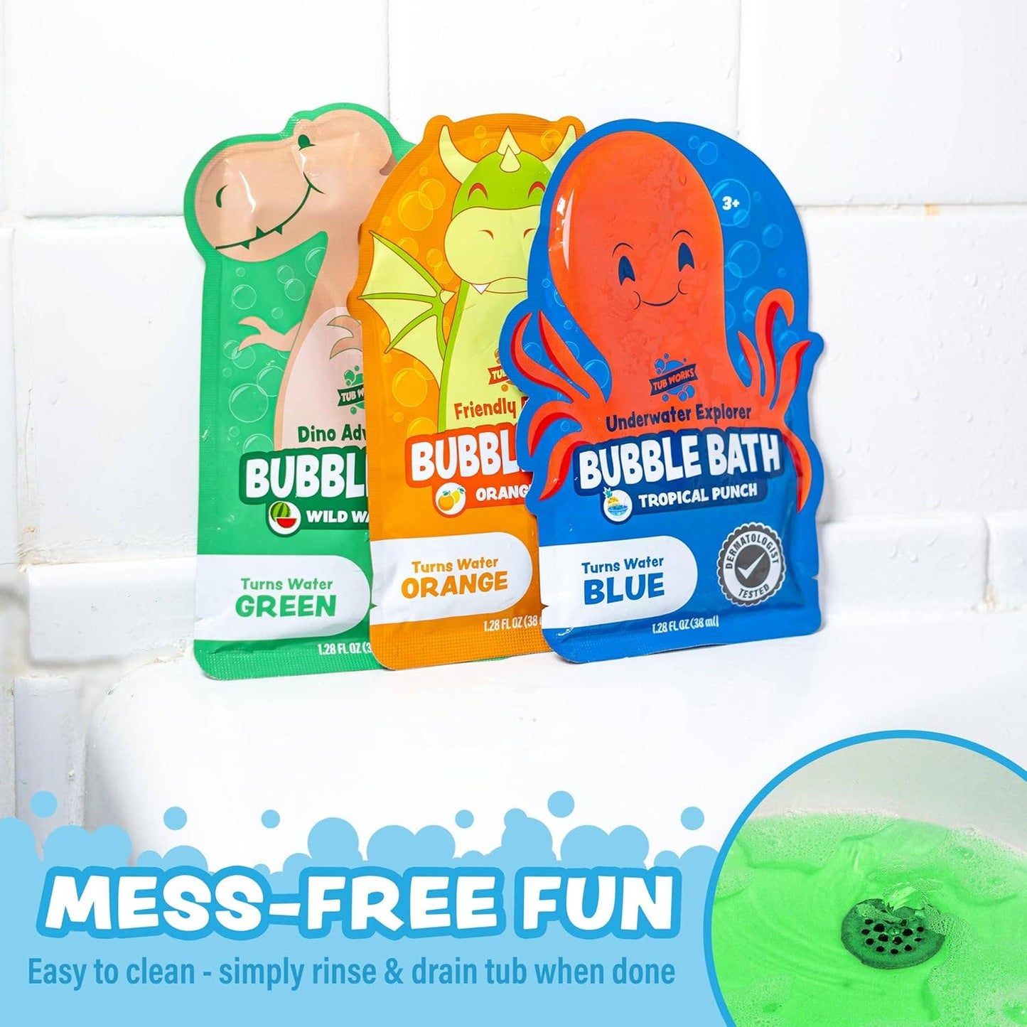 Tub Works® Magical Kids Bubble Bath | Green, Blue & Orange Bath Colors