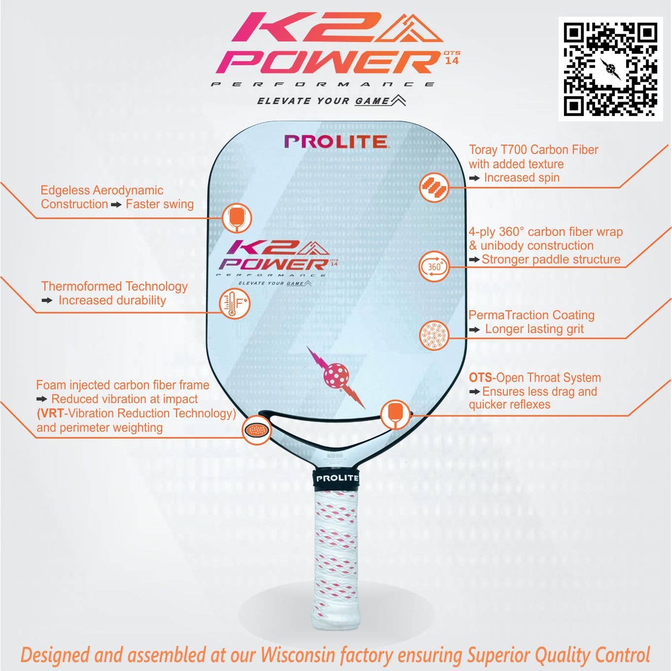 K2 Power Pickleball Paddle: Glacier