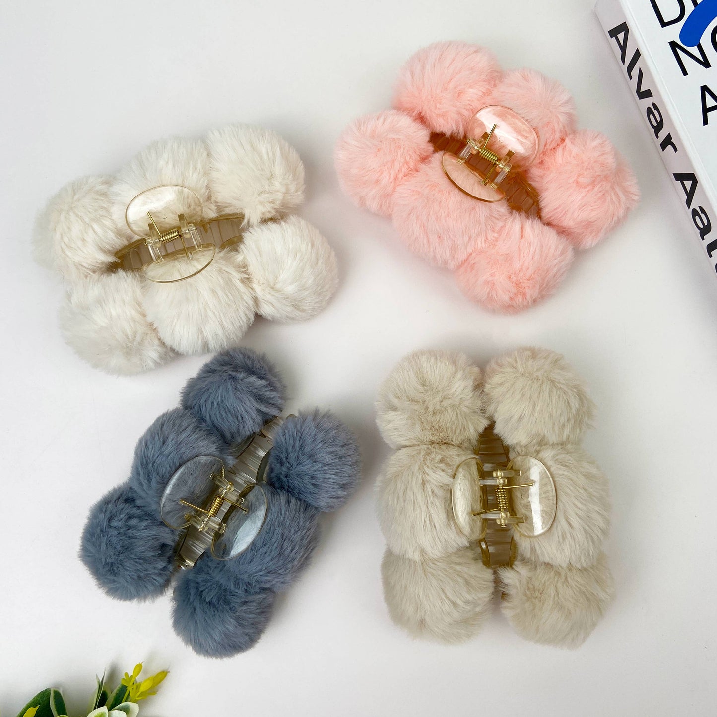 Temperament Fluffy Rabbit Fur Hair Clip: LightKhaki