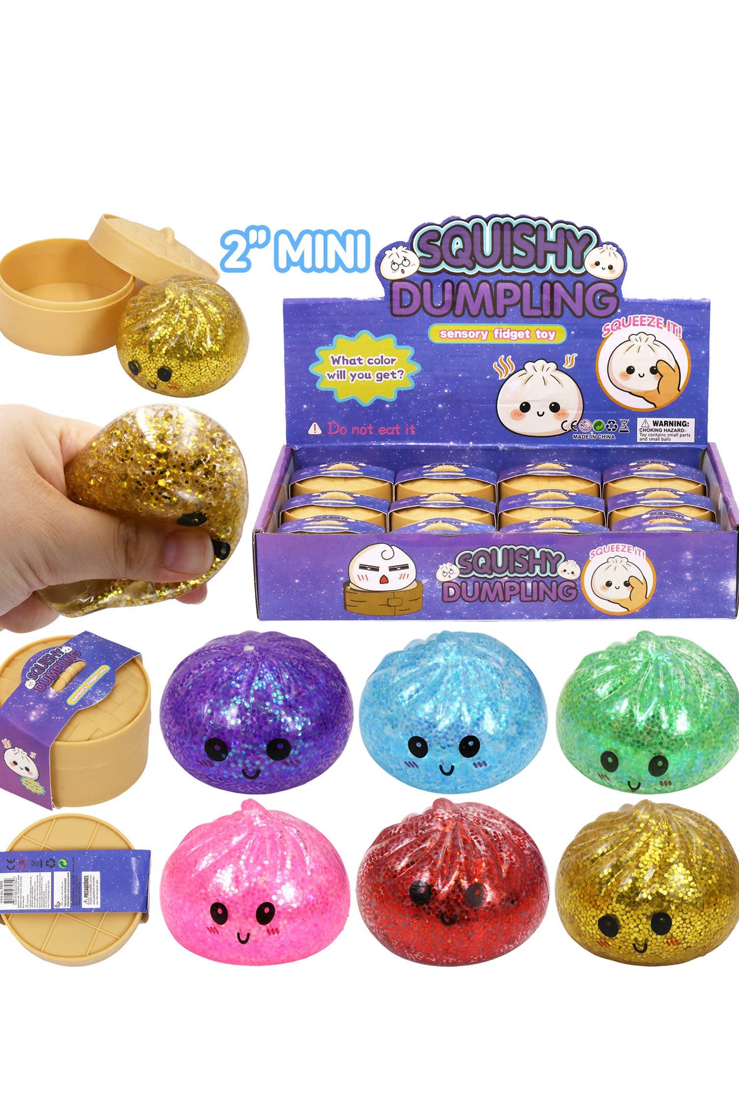 Mini Dumpling Glitter Water Bead Filled Squishy - 2 Inch
