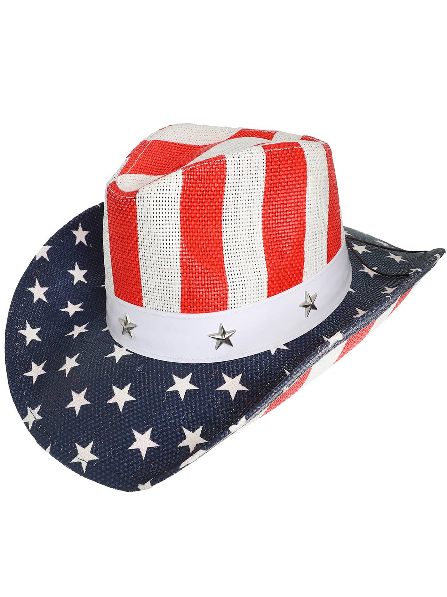 Western Wide Brim Paper Braid Cowboy Hat with Star Studs: White