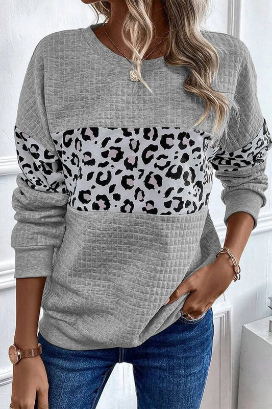 Leopard Round Neck Long Sleeve Sweatshirt